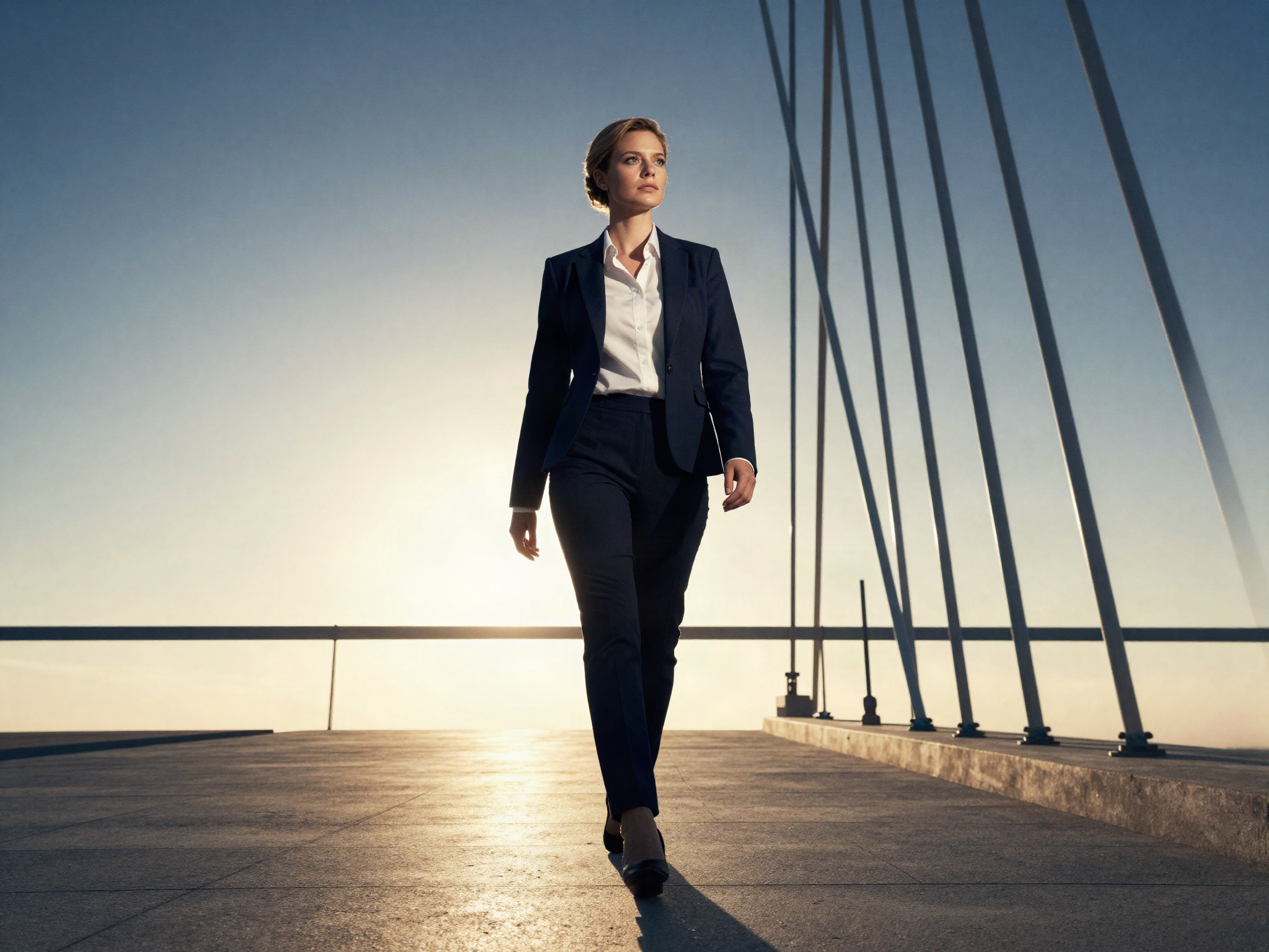 Finance professional crossing a bridge toward a bright horizon, representing iGEM's mission
