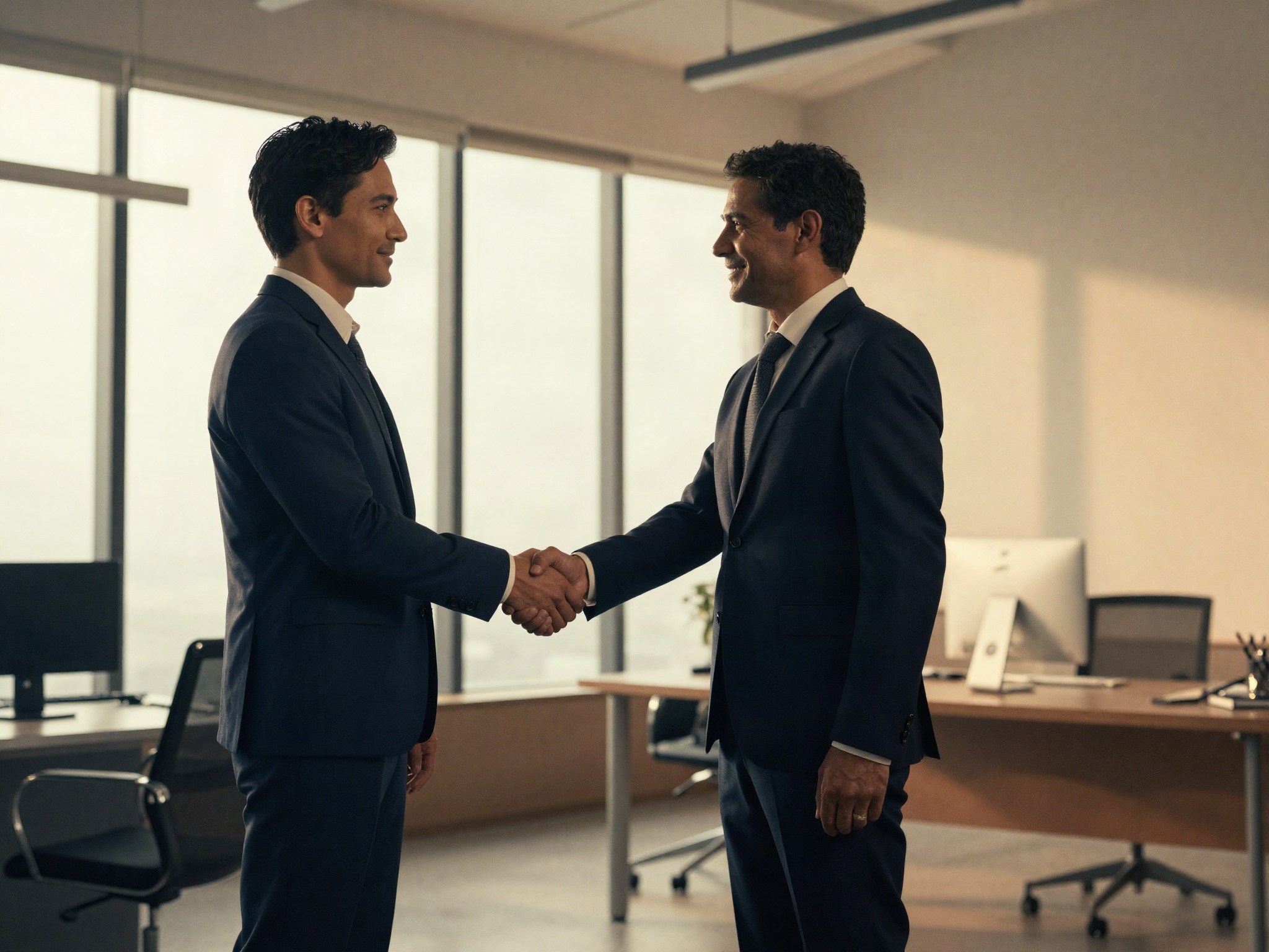 Two professionals shaking hands, representing iGEM's values