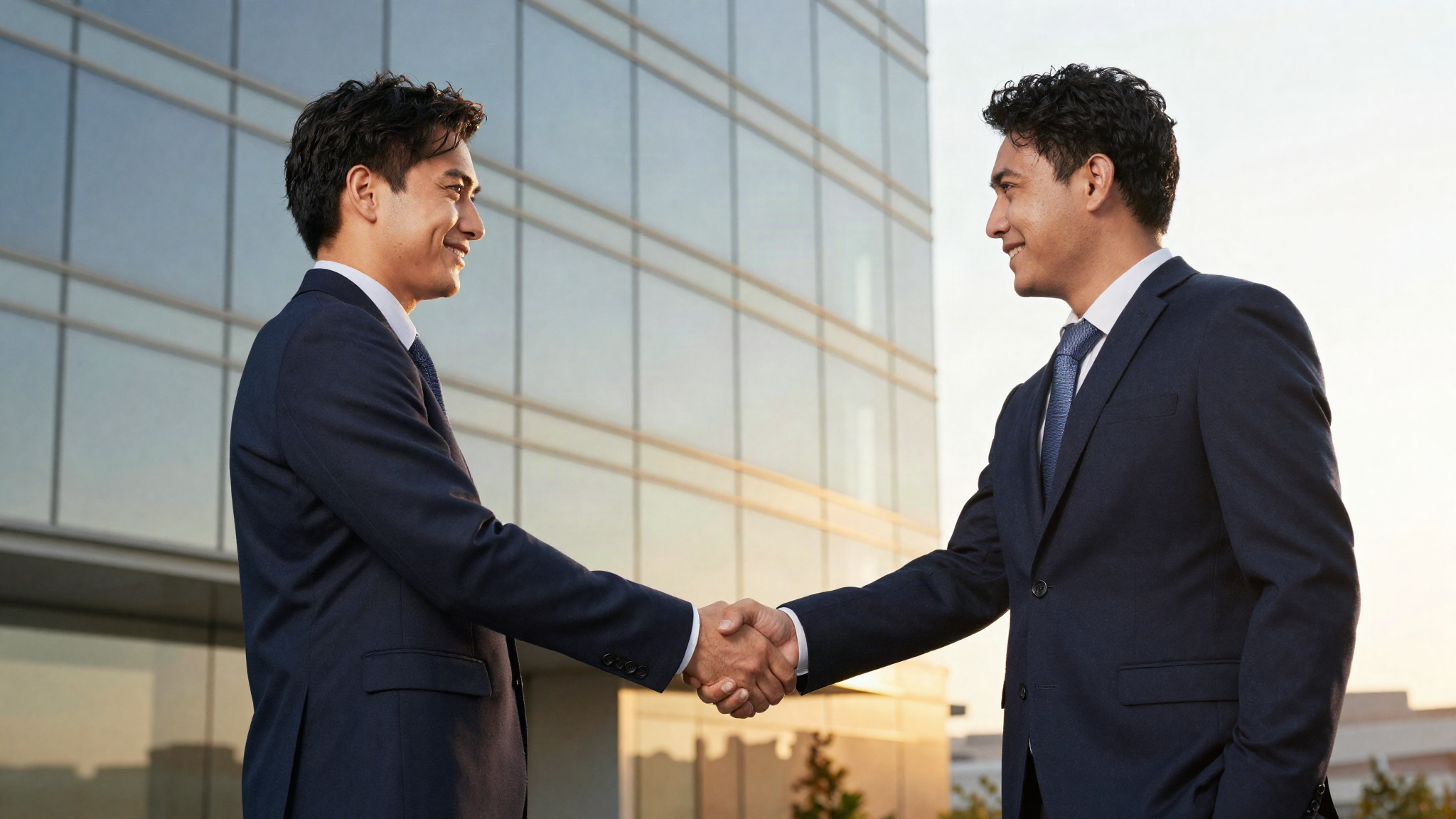 Two business professionals shaking hands in a modern office, representing iGEM's official partnerships and accreditations